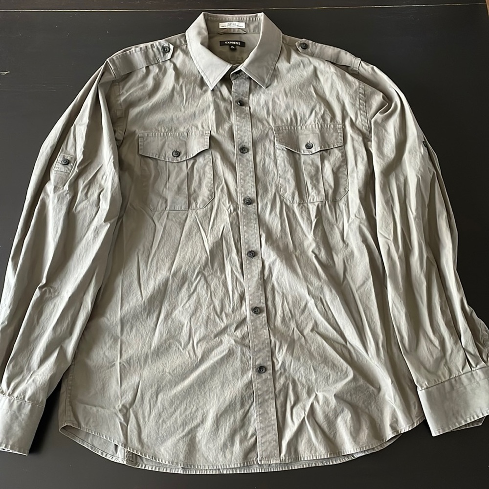 Express Fitted Long Sleeve Shirt Men’s, XL, Army Green